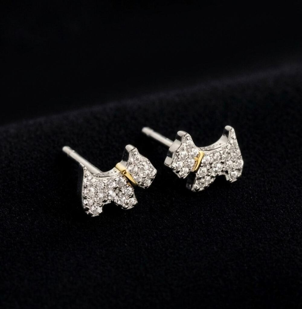 Certified Moissanite Scottish Terrier Stud Earrings-mini 925